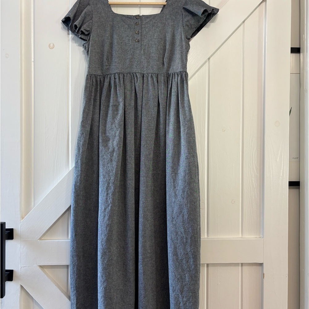 Albion Charcoal Midi Dress with Square Neck and Flutter Sleeves - Picture 3 of 10